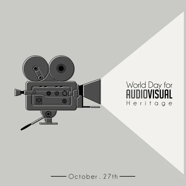 Día Mundial Herencia Audiovisual Con Videocámara Vintage Clásico Vieja Cámara — Vector de stock