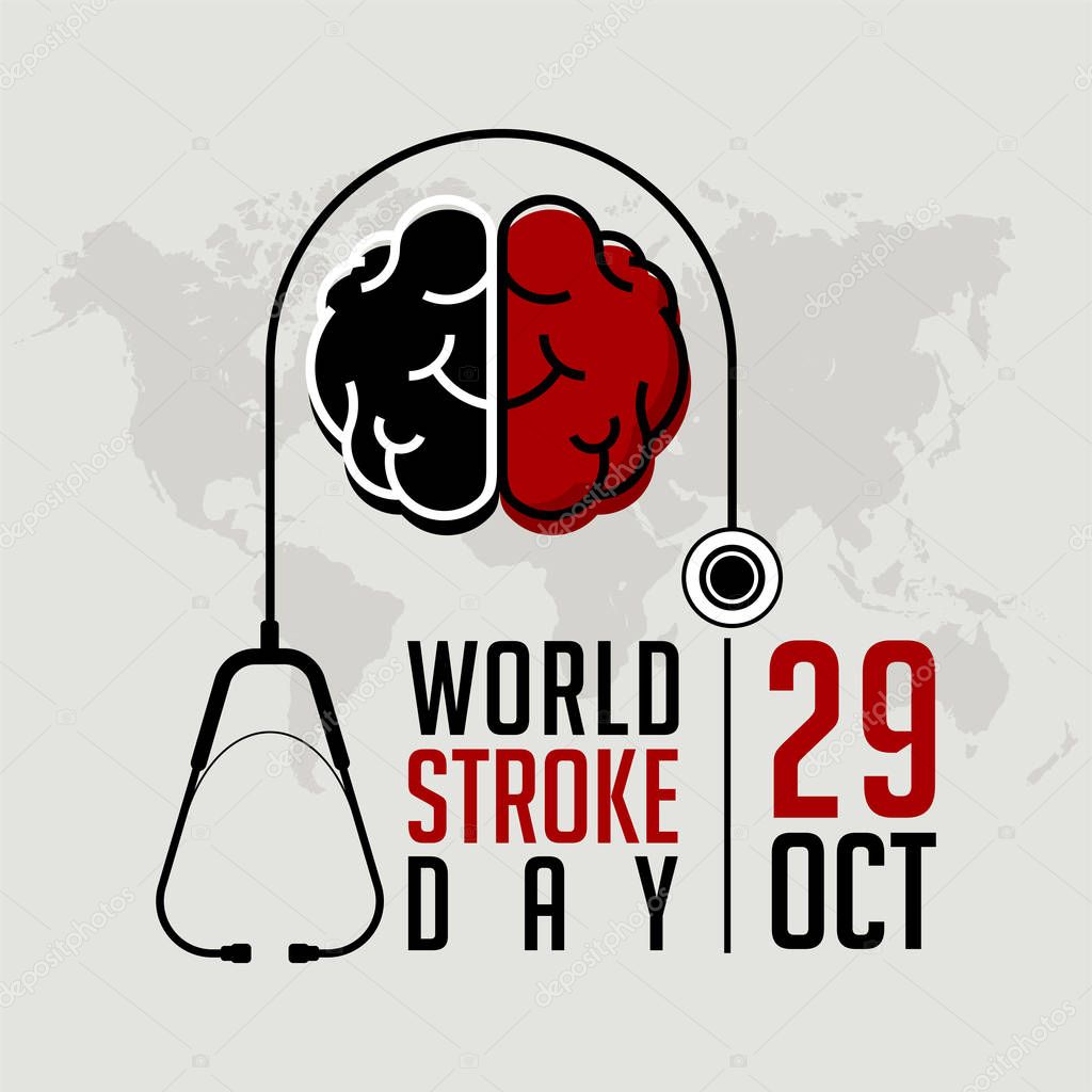 World Stroke Day on October 29, With the brain (side black and other side red) with stethoscope