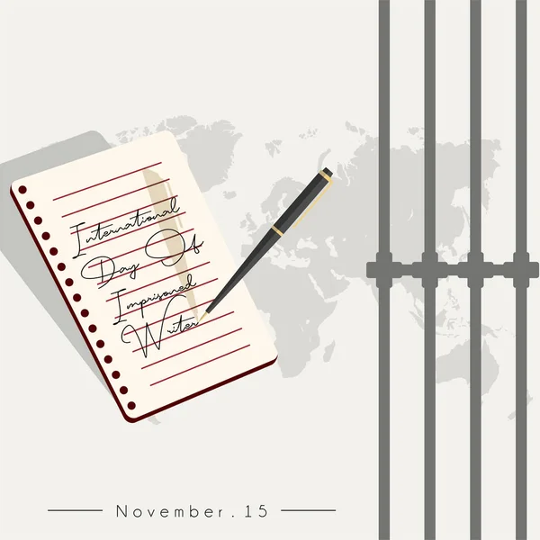 Dia Internacional Escritor Encarcerado Design Com Uma Caneta Que Escreve —  Vetores de Stock