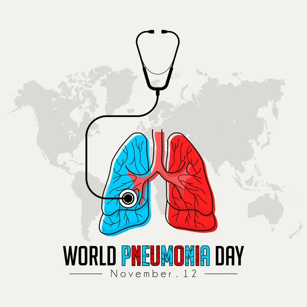 Día Mundial Neumonía Red Ble Lungs Color Cartoon Vector Con — Archivo Imágenes Vectoriales