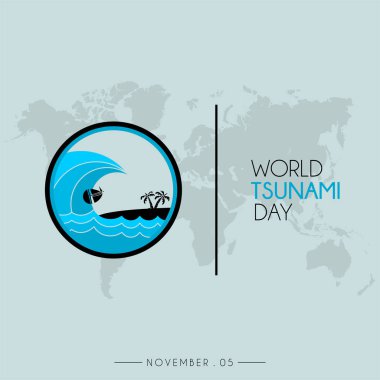 Dünya Tsunami Günü simgesi vektör tasarımı, dünya haritası ile plajdan görüldü