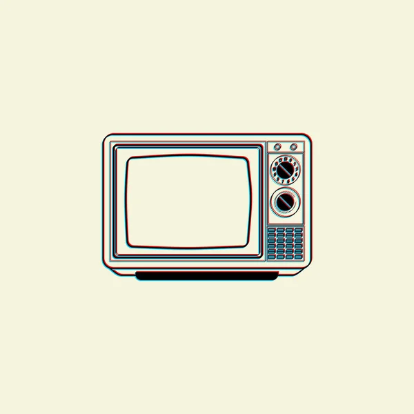 Blu Rosso Outline Look Colore Vintage Retro Television Vector Cartoon — Vettoriale Stock