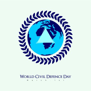 Dünya Sivil Savunma Günü. Dünya 'yı çevreleyen pirinç sembolü ve üçgen bir sembol.