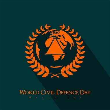 Yeşil Turuncu Dünya Sivil Savunma Günü. Dünyayı çevreleyen pirinç sembolü ve üçgen bir sembol.