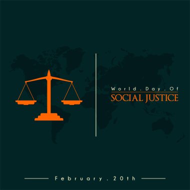Ölçek ve yeşil dünya haritası vektörüyle Dünya Sosyal Adalet Günü