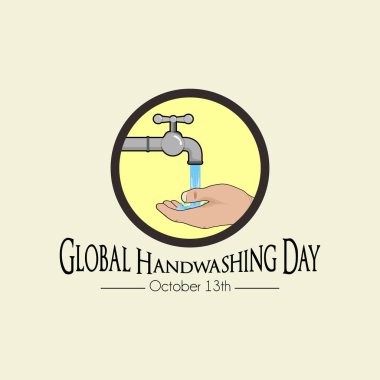 Simge Logo Sağ el yıkama karikatür vektör ile Küresel El Yıkama Günü, musluk su ile el yıkama
