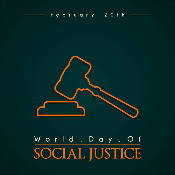Dünya Sosyal Adalet Günü Yargıcın Çekiç Çizgisi Sanat Tasarımı — Stok Vektör