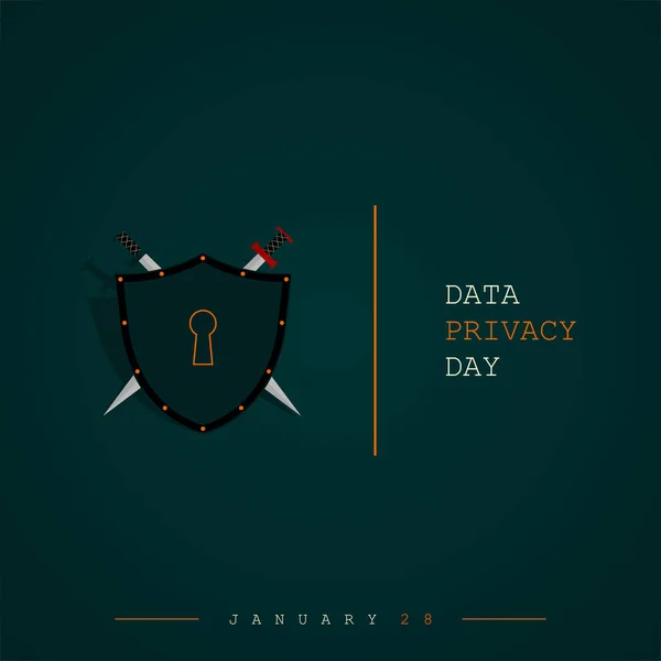 Data Privacy Day Green Locked Shield Sword Set — Wektor stockowy