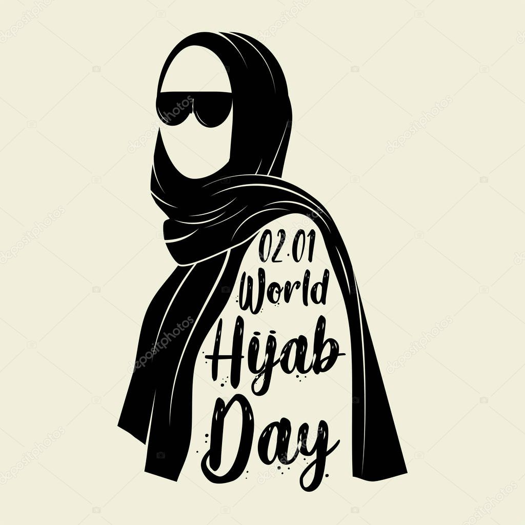 World Hijab day on february 1, hijab girl women head cover vector logo design template