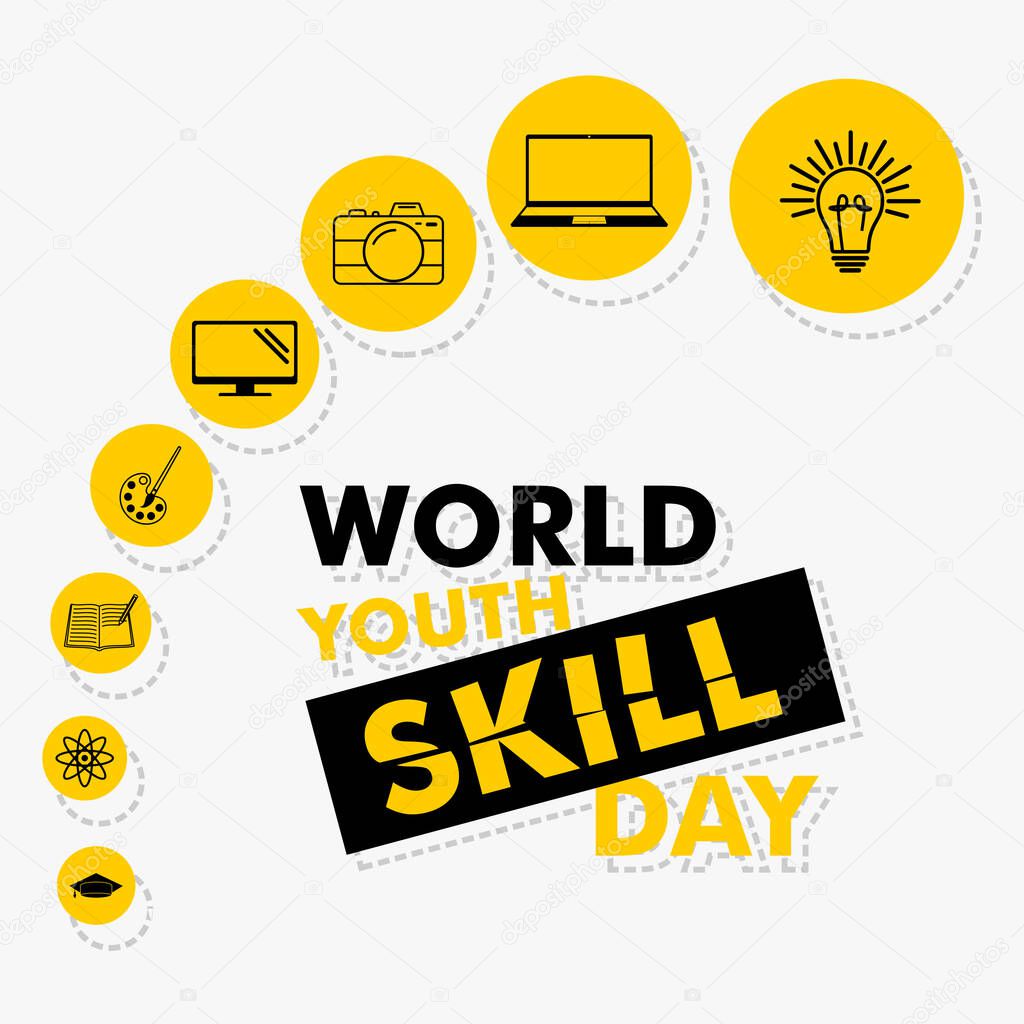 Vector Illustration of World Youth Skill Day with line art icon design. good template for skill icon design.