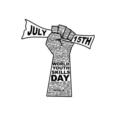 Yumruk Typography tasarımı ile Dünya Gençlik Yetenekleri Günü vektör ilüstrasyonu. Kutlama 15 Temmuz 'da. Gençlik Kampanyası poster tasarımı için iyi bir şablon.