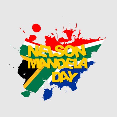 Nelson Mandela Günü vektör illüstrasyonu ve Güney Afrika bayrağı tasarımı. Nelson Mandela Günü için mükemmel şablon.