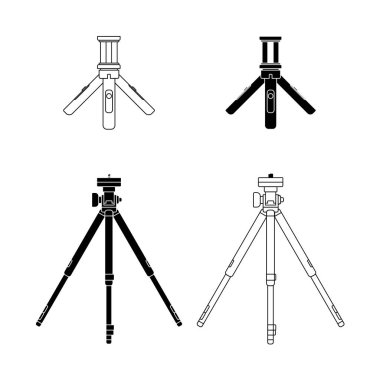 Kamera Tripod vektör illüstrasyonunun nesnesini ayarla. Fotoğraf tasarımı için iyi bir şablon.