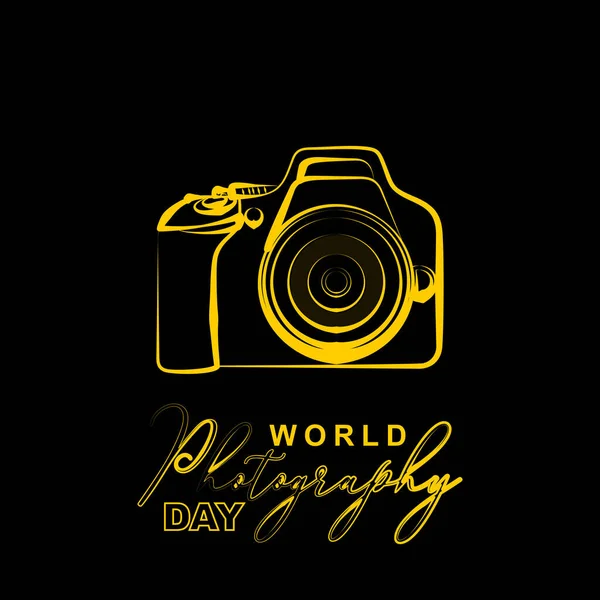 Всесвітній День Фотографії Лінійним Мистецтвом Дизайну Камери Dslr Також Ідеальний — стоковий вектор