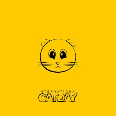 Cat Head vektör illüstrasyonunun çizgi çizimi. Uluslararası Kedi Günü tasarımı için iyi bir şablon.