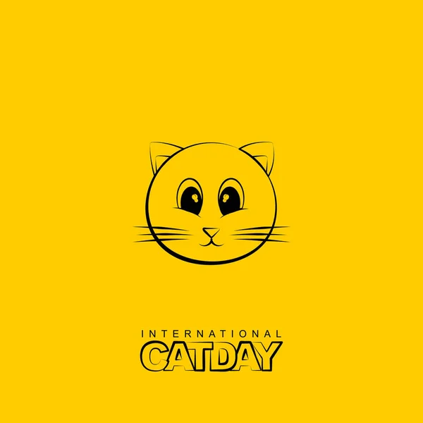 Cat Head vektör illüstrasyonunun çizgi çizimi. Uluslararası Kedi Günü tasarımı için iyi bir şablon.