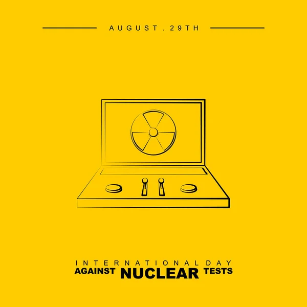 International Day Nuclear Test Line Art Design Nuclear Briefcase Vector — стоковий вектор