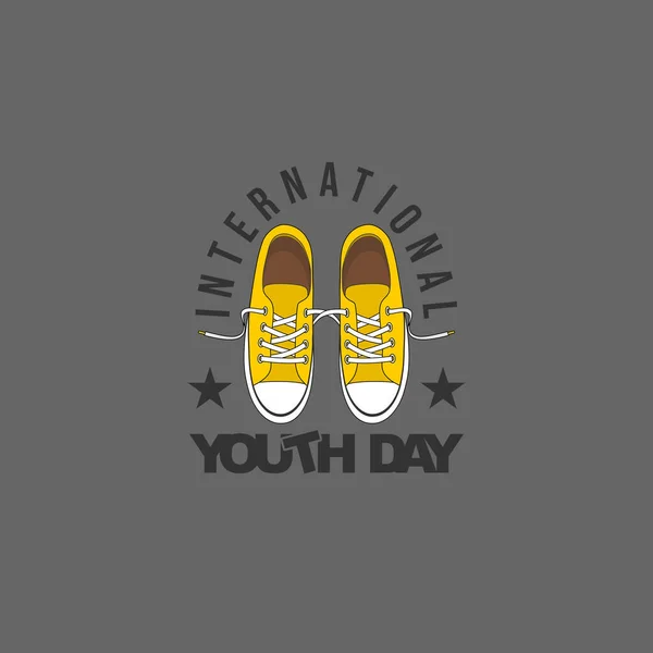 Typography International Youth Day Design Sneaker Shoes Vector Illustration - Stok Vektor