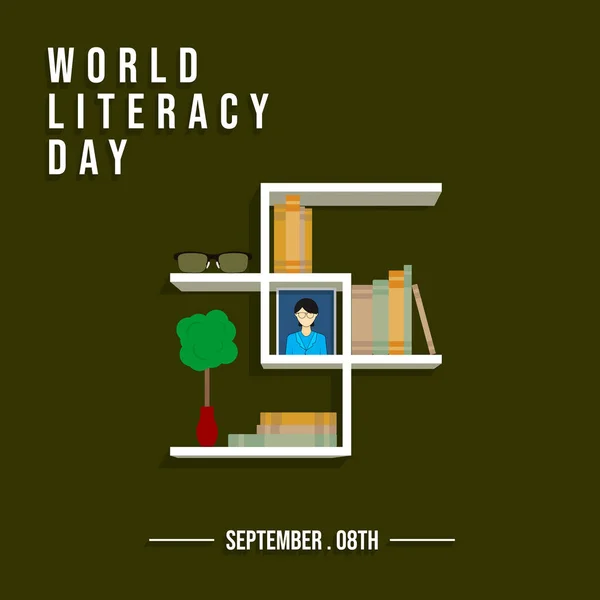 Boekenplank Vector Illustratie Perfecte Sjabloon Voor World Literacy Day Ontwerp — Stockvector