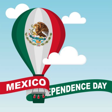 Hava Balonu vektör illüstrasyonunda Meksika Bayrağı. Meksika Bağımsızlık Günü tasarımı için iyi bir şablon.