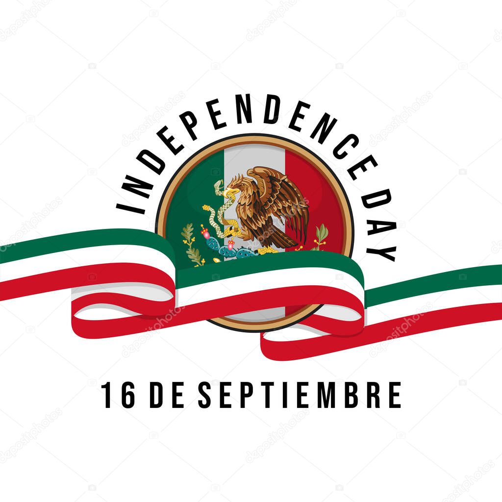 Mexican flag round with mexican color ribbon vector illustration for independence day design.