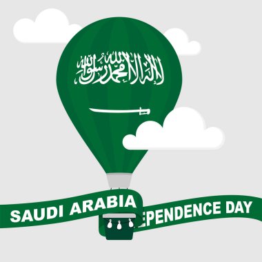 Suudi Arabistan Bayrağı ve Suudi Arabistan Bağımsızlık Günü tasarımı için kurdeleli Yeşil Hava Balonu.