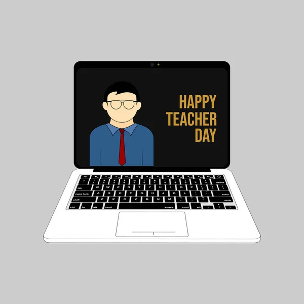 Happy Teacher Day Desain Dalam Laptop Video Teleconference Desain Ketika - Stok Vektor