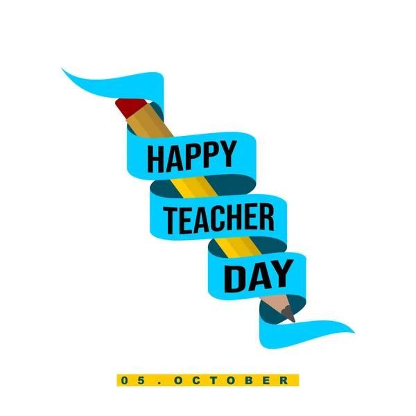 Happy Teachers Day Vector Illustration Dengan Desain Pencil Dan Ribbon - Stok Vektor