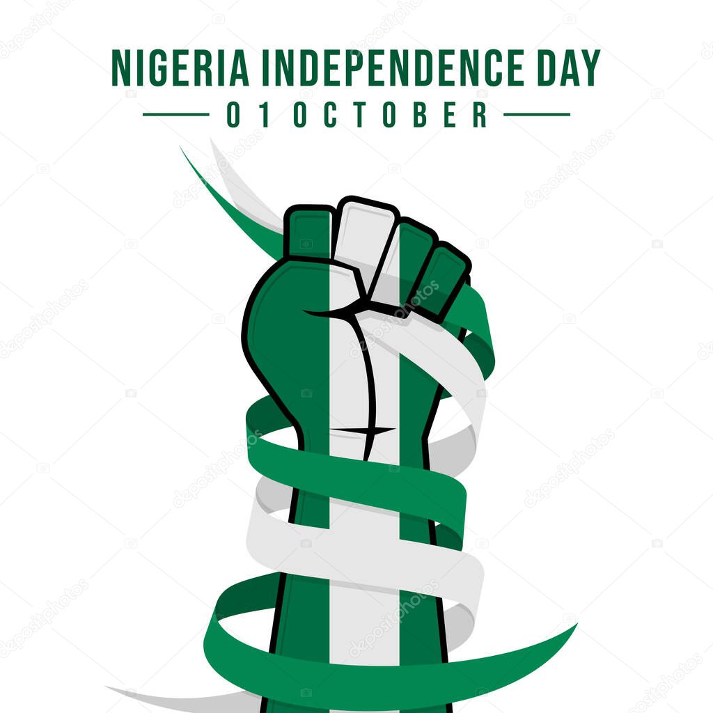 Nigeria Independence Day with Hand colored nigeria flag and ribbon vector illustration.