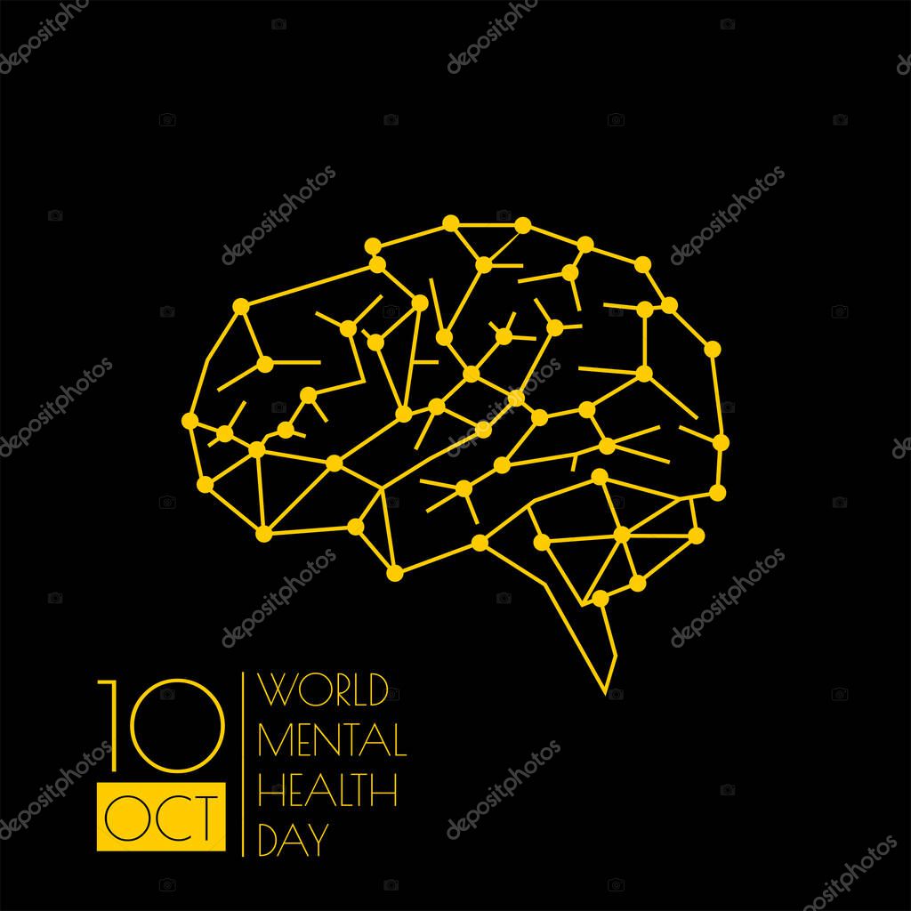 World Mental Health Day design with line art of brain vector illustration. Perfect template for World Mental Health Day design.