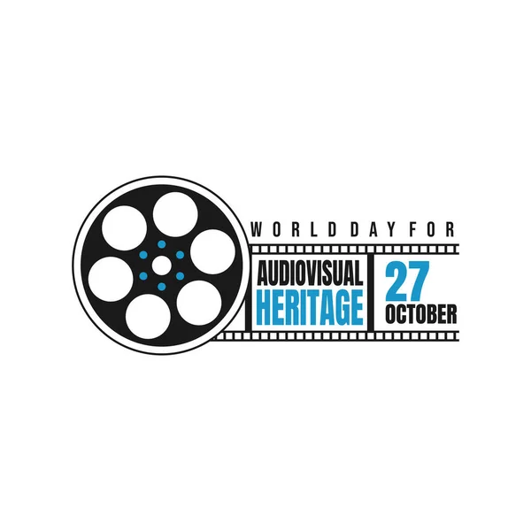 Typography World Day Audio Visual Heritage Design Movie Roll Vector — Vector de stock