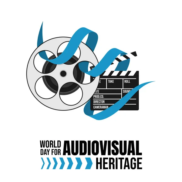 World Day Audio Visual Heritage Design Movie Roll Vector Illustration — Stock Vector