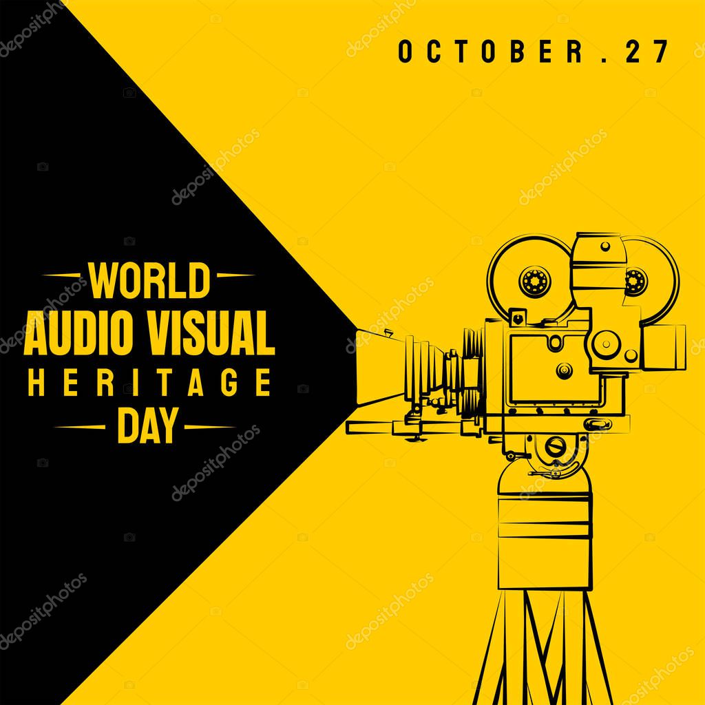 World Day for Audio visual Heritage design with Line art of Classic Movie Camera vector illustration.