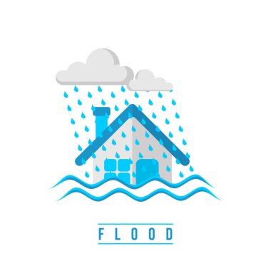 Flood design with submerged house vector illustration. Good template for Disaster design clipart