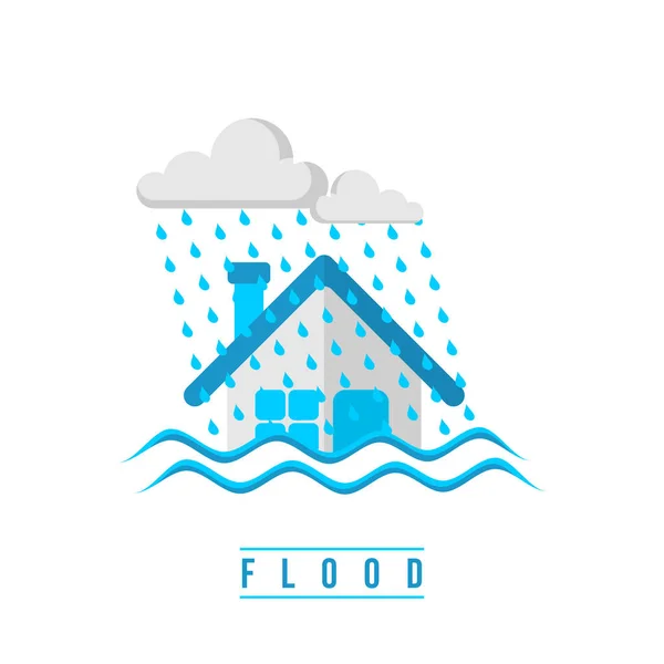 浸水した家のベクトル図と洪水のデザイン 災害設計のための良いテンプレート — ストックベクタ