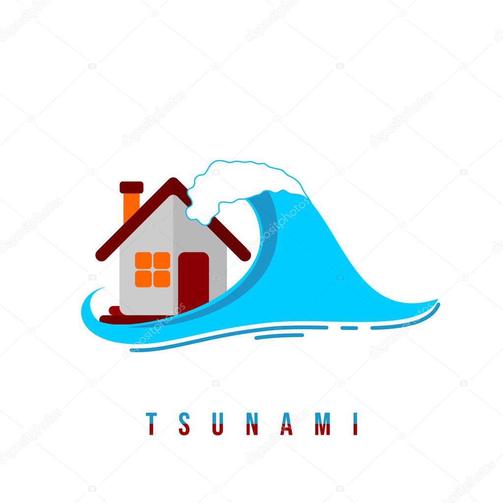 Tsunami design with waves attack the house vector illustration. Good template for Disaster design