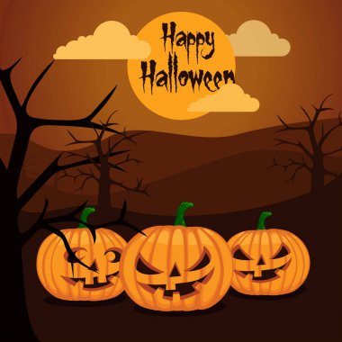 Orman tasarımında gülümseyen balkabağıyla Mutlu Cadılar Bayramı.