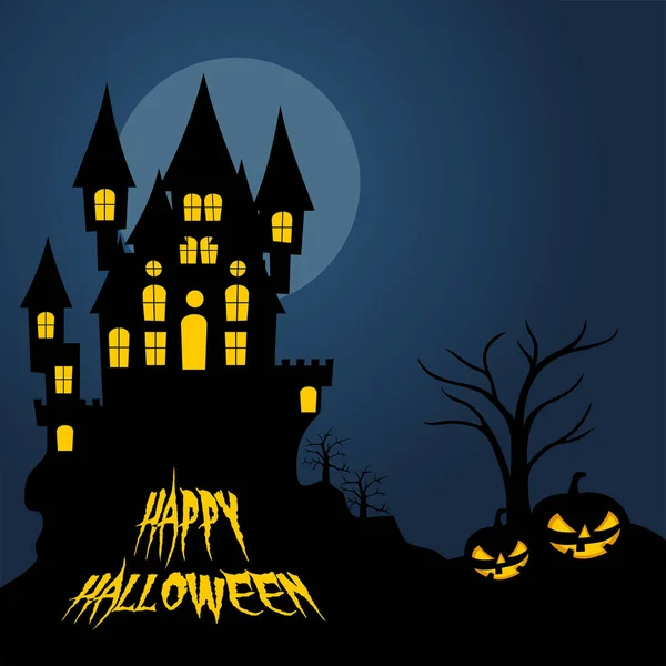 Feliz Fundo Halloween Com Iluminação Castelo Projeto Floresta — Vetor de Stock