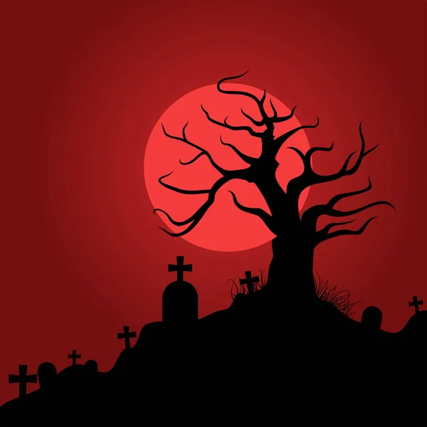 Halloween Hintergrund Mit Baum Der Grab Vektorillustration Gute Vorlage Für — Stockvektor