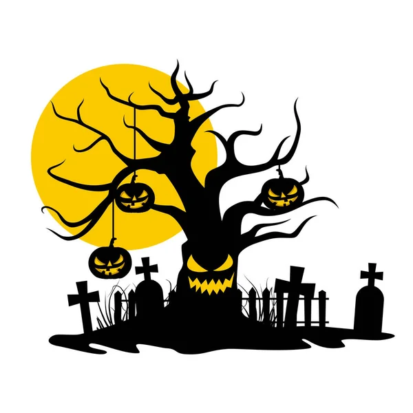 Halloween Hintergrund Mit Baum Und Gruseligem Kürbis Der Friedhofsvektorillustration Gute — Stockvektor