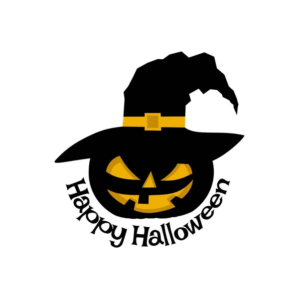 Ilustração Vetorial Feliz Halloween Com Design Abóbora Chapéu Bruxa Bom — Vetor de Stock