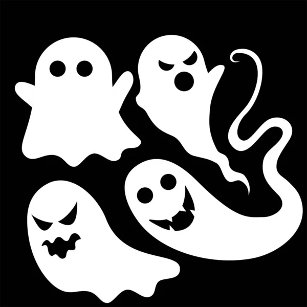 Set Objek Flying Spooky Ghost Vector Ilustrasi Templat Baik Untuk - Stok Vektor