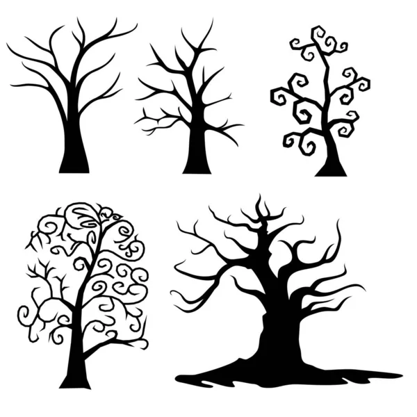 Set Objet Toutes Sortes Arbres Effrayants Illustration Vectorielle Modèle Pour — Image vectorielle