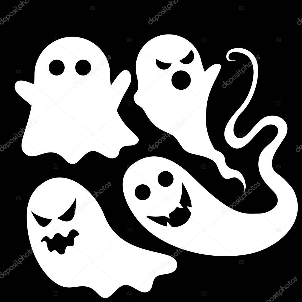 Set object of Flying Spooky Ghost vector illustration. Good template for Halloween or Horror design.