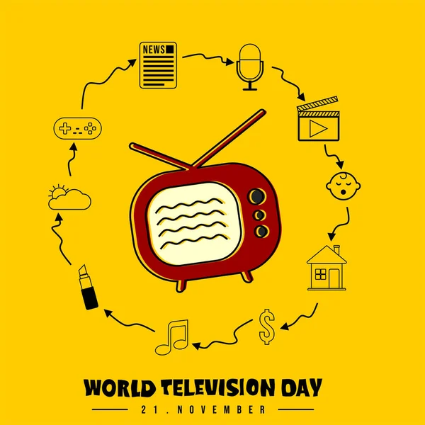 World Television Day design with line art icon set of Television show types. Good template for broadcast design.
