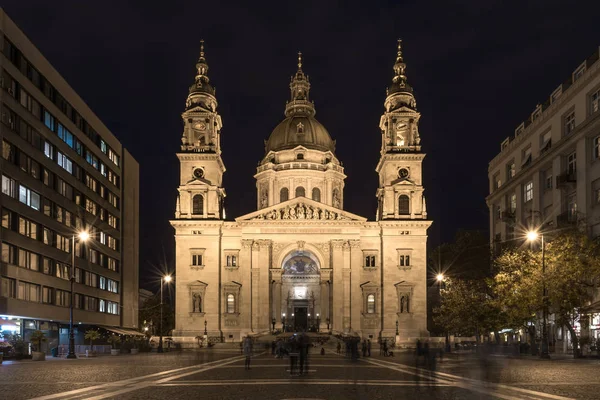 Szent István Bazilika Budapest Kigyulladt Éjszaka — Stock Fotó