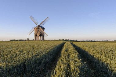 Chesterton Windmill, Leayington Spa, Warwickshire, Ingiltere yakınlarında. Yel değirmeni bir buğday alanının ortasında yer almaktadır