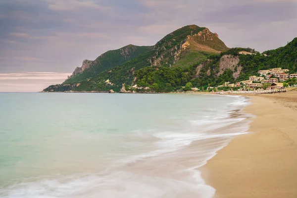 Zonsopgang Het Strand Van Glyfada Corfu Griekenland — Stockfoto