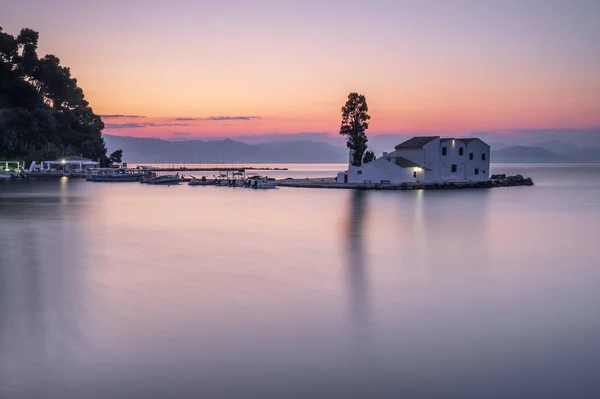 Vlacherna Biara Corfu Yunani Saat Matahari Terbit — Stok Foto