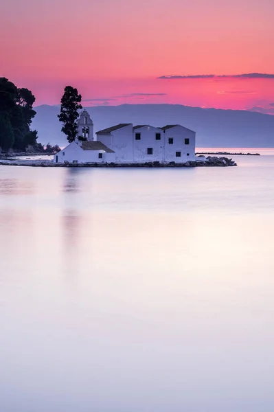 Vlacherna Biara Corfu Yunani Saat Matahari Terbit — Stok Foto